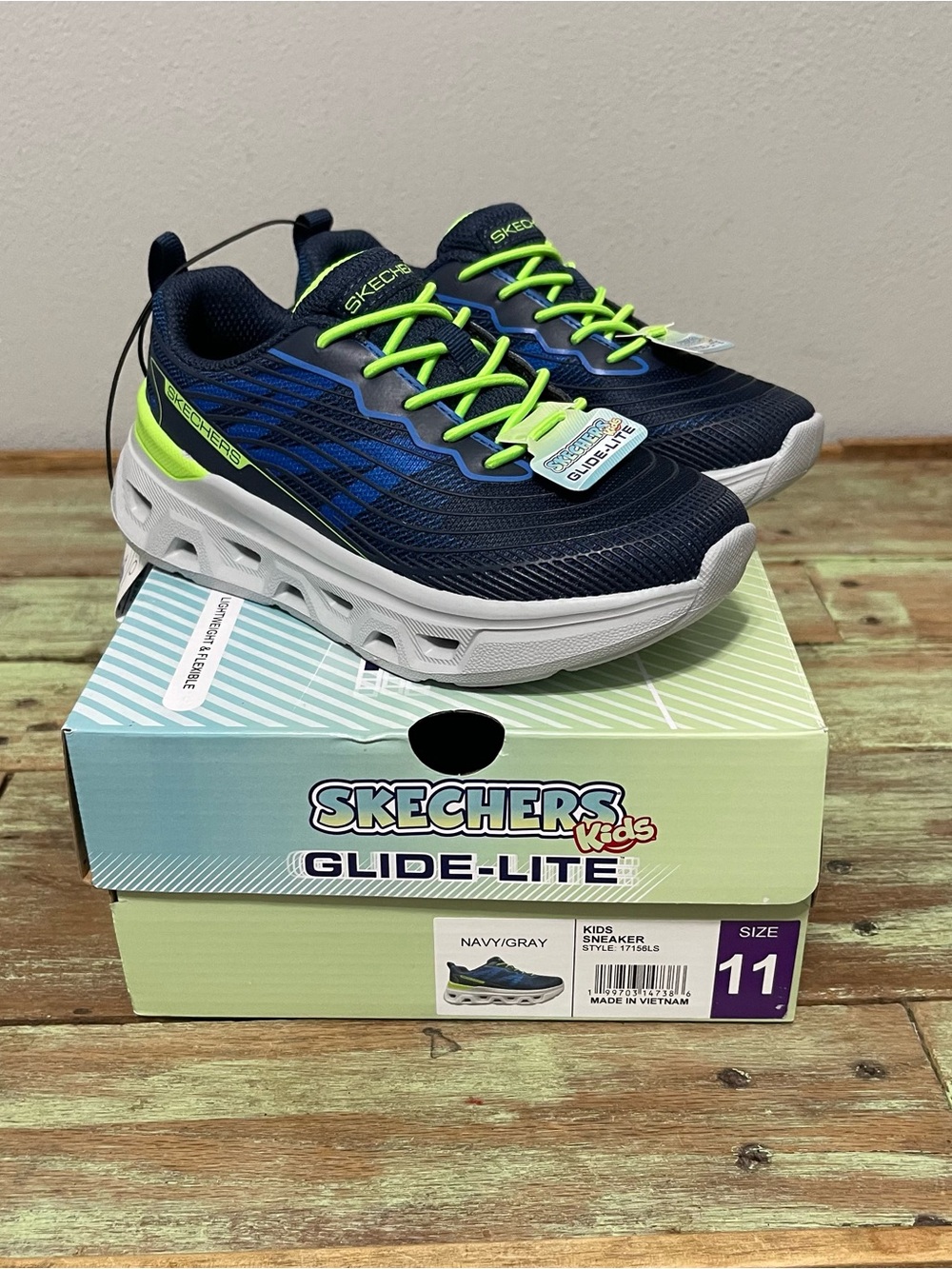 Skechers Kids Glide Lite Fashion Sneakers Blue Mesh NIB Boys Size 11